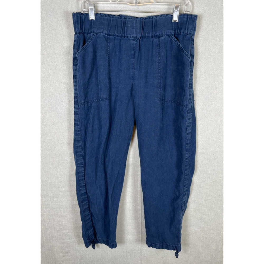 J. Jill Womens Indigo Blue Pure Linen Elastic Waist Cropped Pants Size Medium